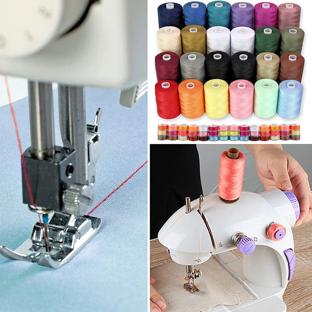 Набор ниток для шитья 24 цвета по 1000 ярдов и 25 шпулек полиэстеровых нитей для ручного и машинного шитья, квилтинга и рукоделия.