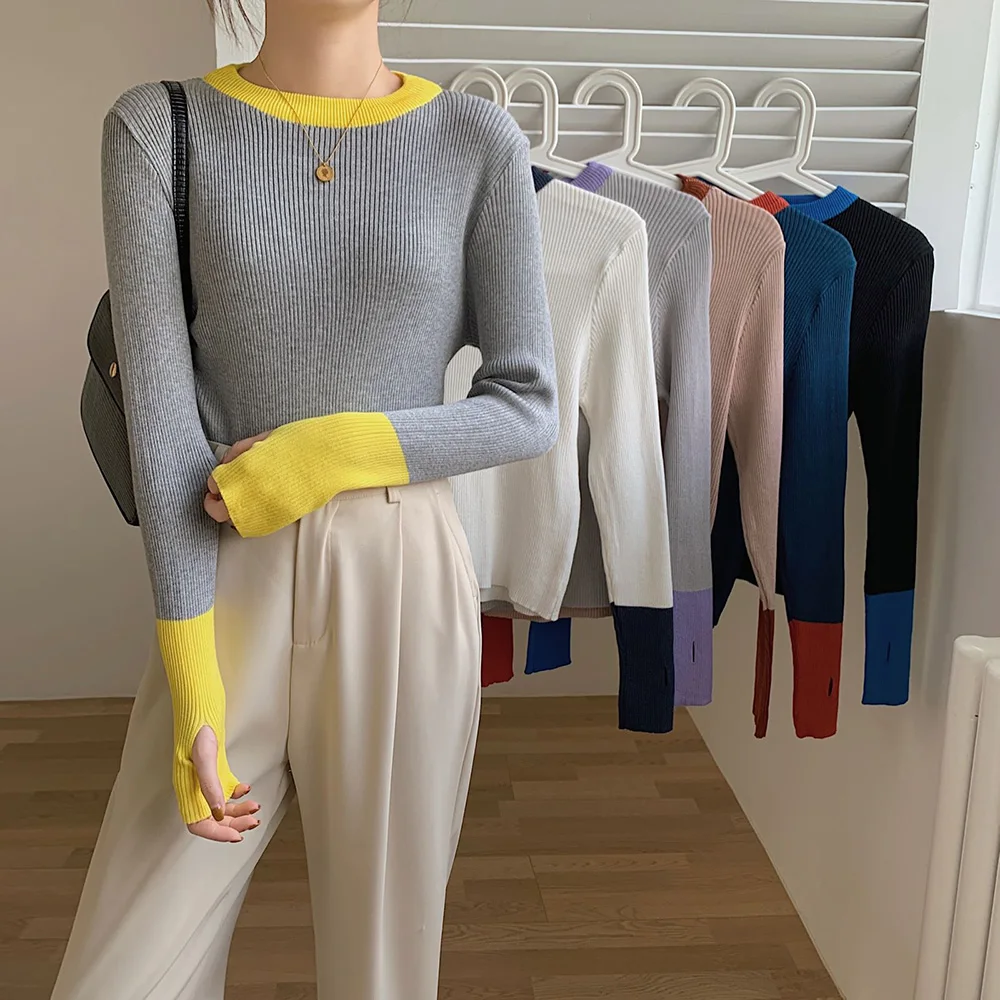 Croysier зима 2021 модная женская одежда контрастного цвета повседневный пуловер