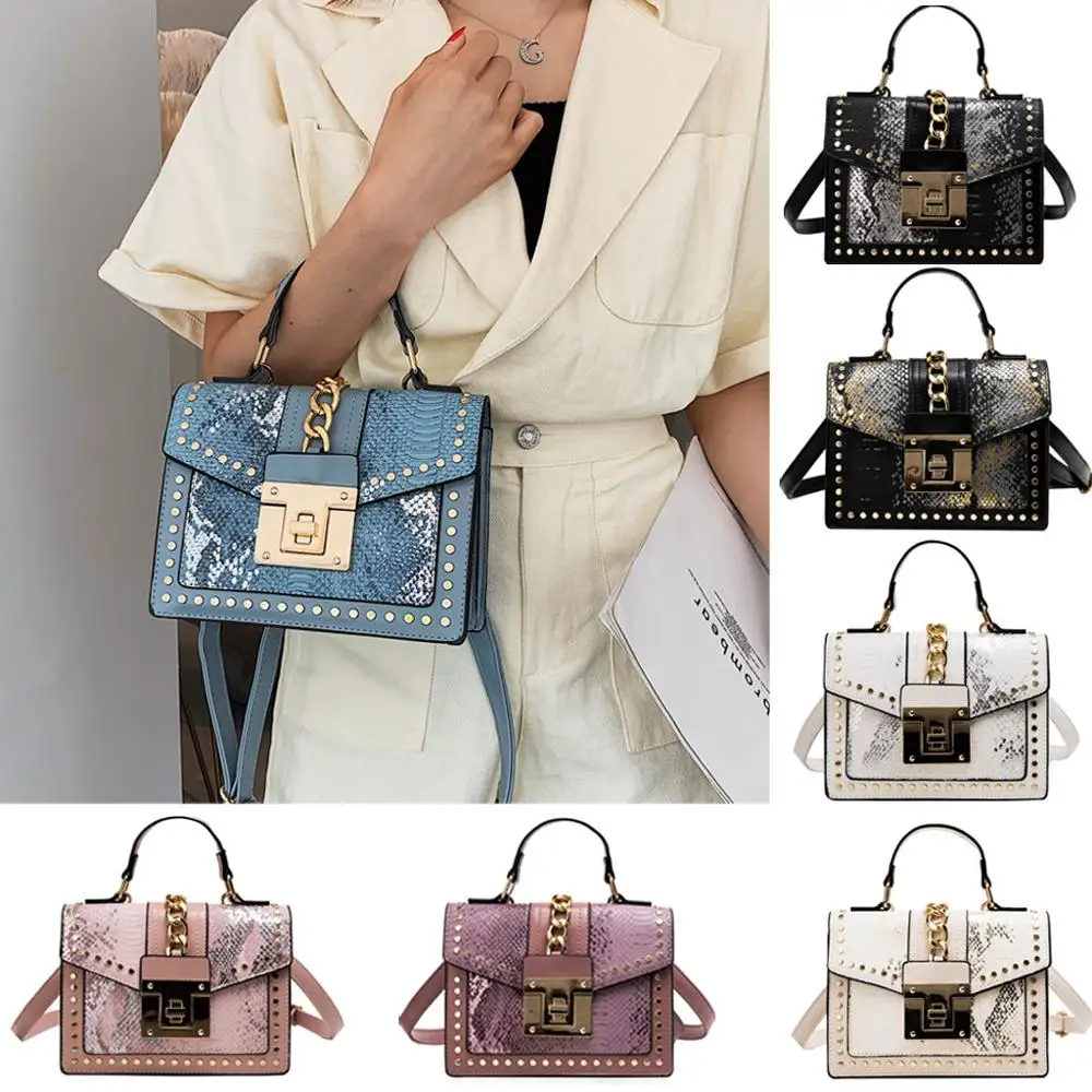 

2020 Fashion Women Retro Serpentine Crossbody Bags Lock Flap Messenger Bag Female Elegant Single Casual Shoulder Mini Handbags#D