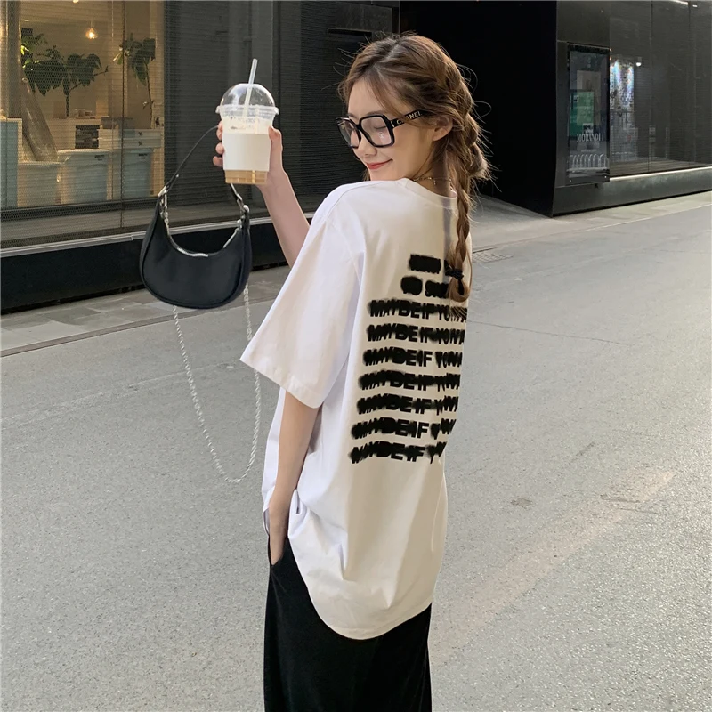 Женская футболка с коротким рукавом 3 размера белая буквенным принтом в