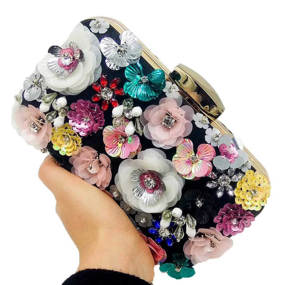 

Socialite Flower Evening Bags For Women 2021 Wedding Party Bridal Beading Purse Crystal Clutch Handbag Female Bolso Fiesta Mujer