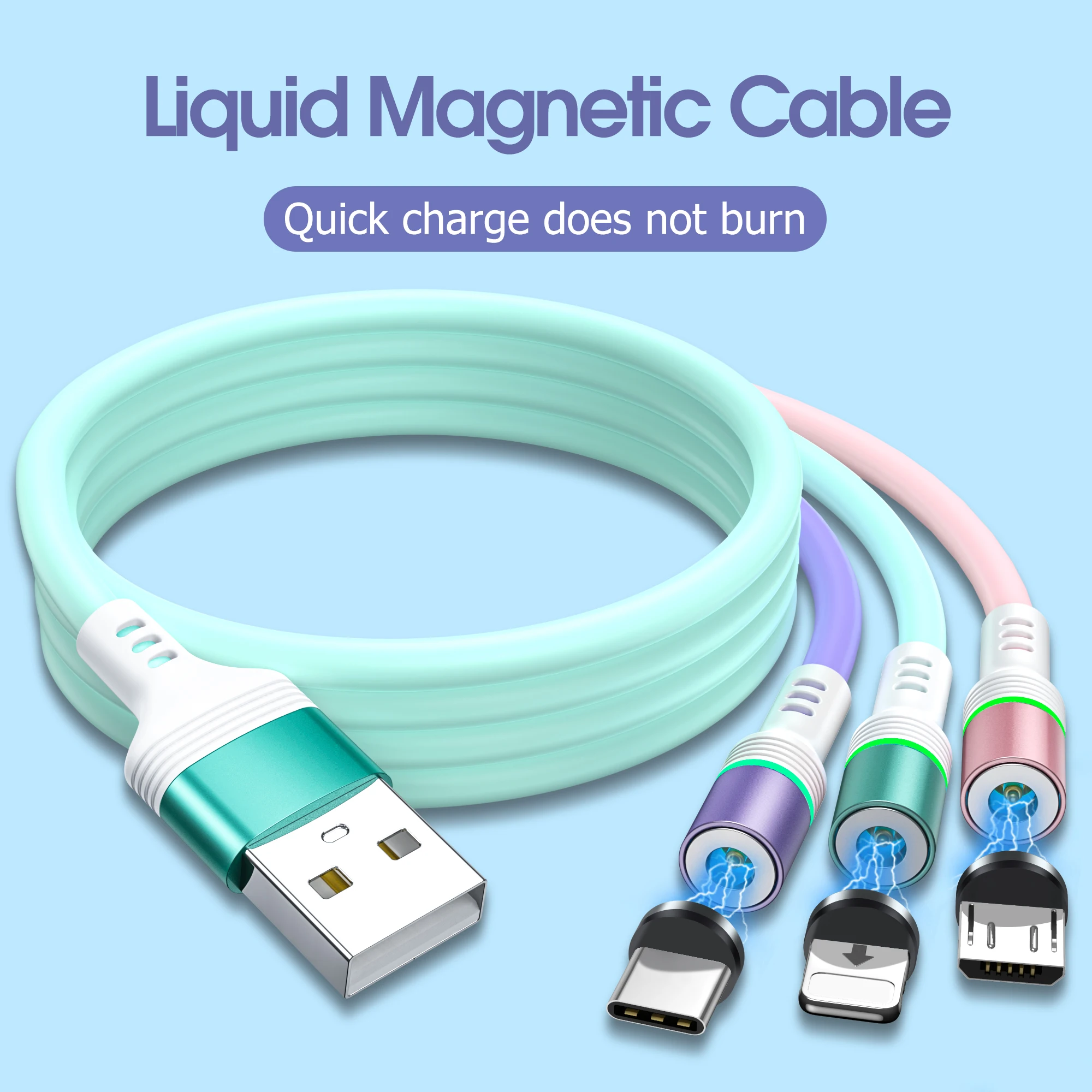 Магнитный кабель из жидкого силикона вращающийся на 360 градусов телефонный Micro USB