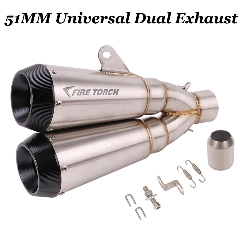 

Универсальный выхлопной глушитель для мотоцикла, глушитель с двойным отверстием для мотокросса, скутера, без застежки, для BWM F750GS GSXR ADV PCX, 51 м...