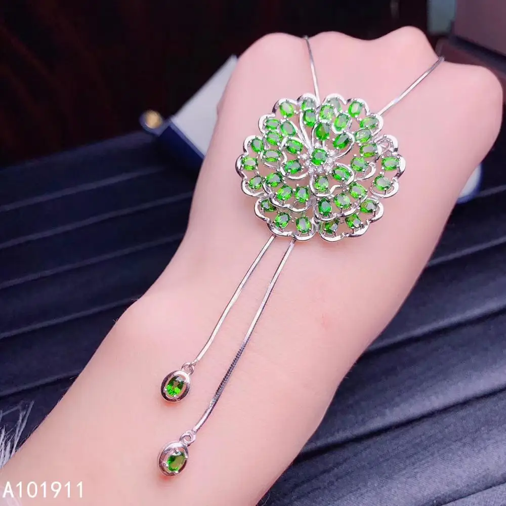 

KJJEAXCMY fine jewelry natural Diopside 925 sterling silver women pendant necklace Sweater chain support test luxury
