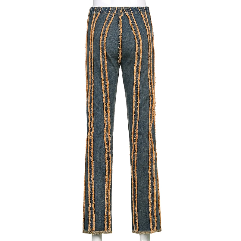 

Rapcopter Cross Tie Up Jeans Y2K Retro Denim Pants Streetwear Harajuku Cargo Pants Women Patched Tassel Jeans Mom Trousers 90S