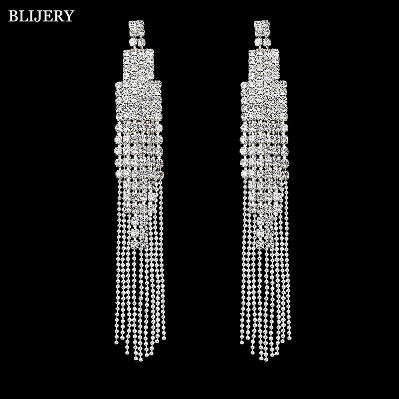 Женские длинные висячие серьги BLIJERY серебряного цвета с кисточкой Висячие со
