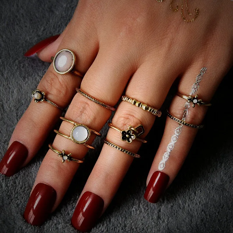 NJ винтажные 10 шт./компл. классные золотые серебряные кольца для женщин 2019 Новая