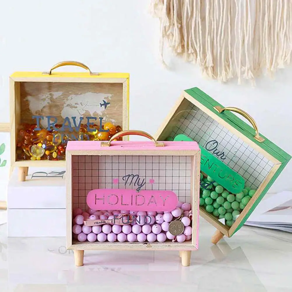 

Wooden Money Coin Box Storage Saving Pot Piggy Bank Bedroom Desk Ornament Decor