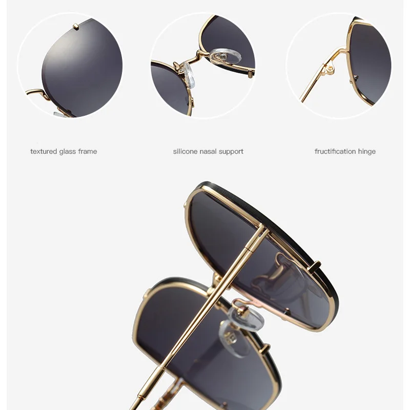 

MIZHO 2021 Festival Metal Big Frame Eyewear Gradient Sunglasses Women Vintage Brand Designer High Quality UVa Eyeglasses Mujer