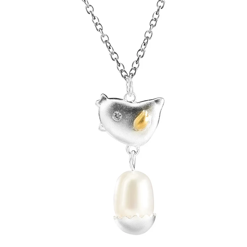 

Pure S925 Sterling silver Vintage Bird charm Necklace clavicle chain color Pearl pendent Necklace for women Jewelry Gift