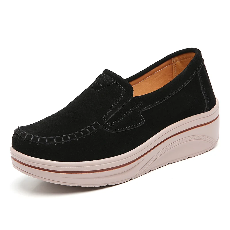 

Outdoor Leisure Walking Shoes Spring Autumn New Platform Women Platform Mother Shoes Cowhide Middle Heel Non-slip Woman's Shoes
