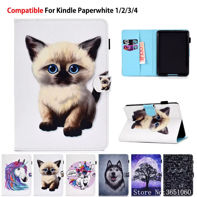 Чехол с мультяшным котом для Amazon Kindle Paperwhite 1 2 3 4 2015 2017 умный чехол funda kindle paperwhite 2018 10