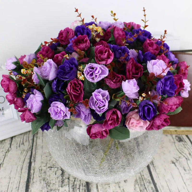 1 букет 21 голова роза цветы в сдержанном стиле искусственная Роза шелк цветок