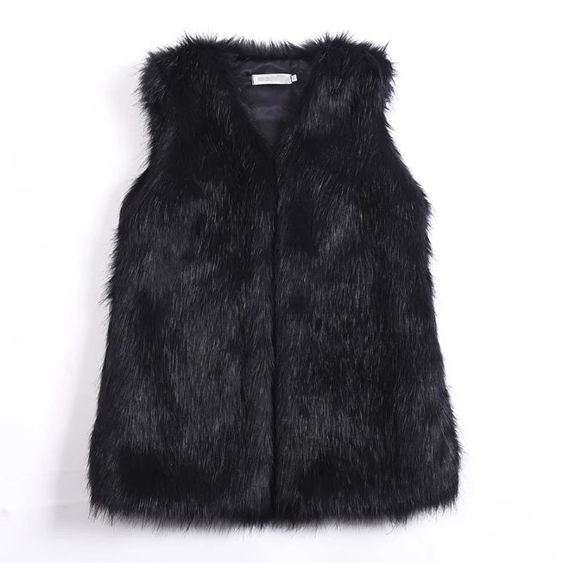 

HJQJLJLS Fashion Slim Women Faux Fur Vest Gilet Long Furry Sleeveless Fur Jacket Cheap Fur Coat Casual Streetwear Veste Female