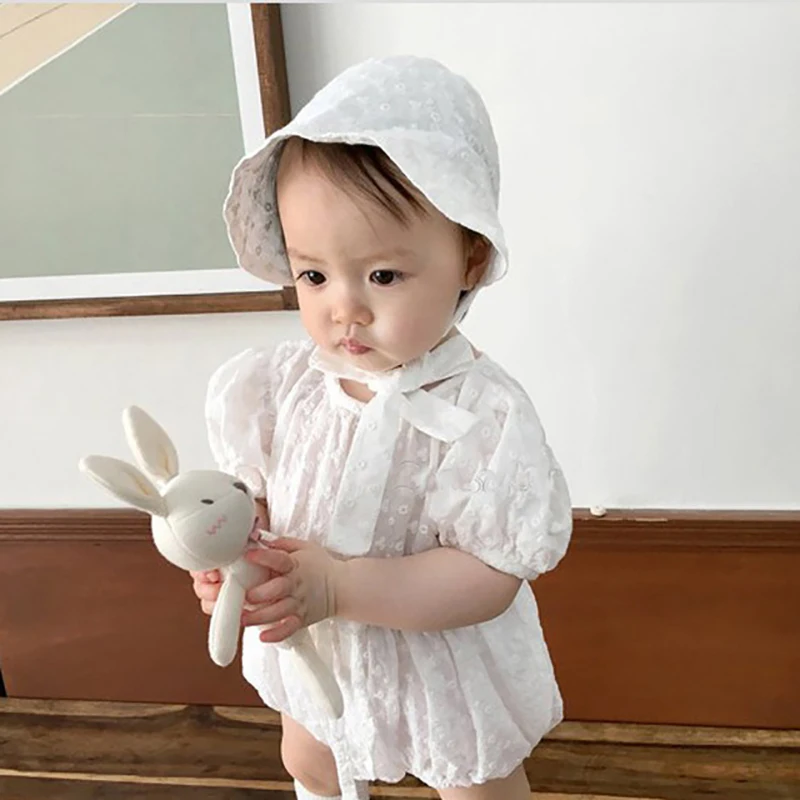 

Комбинезоны для новорожденных девочек, модные повседневные белые боди с шапками для свадьбы и вечеринки, милая летняя одежда для маленьких ...