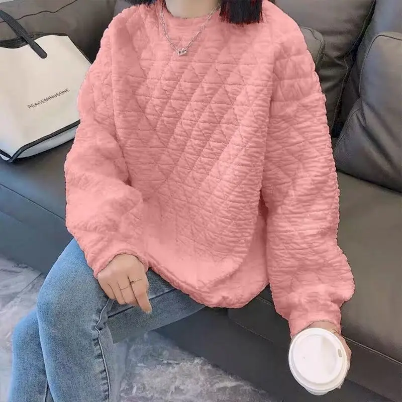

Harajuku Casual Solid Plaid Women Sweatshirt Autumn New Long Sleeve O-Neck Female Hoodies Fashion Loose Ladies Pullovers Hoodies