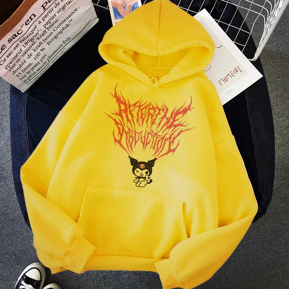 Women Harajuku Aesthetics Hoodie Sweatshirts Winter Japanese Fashion Cartoon Graphics Print Pullovers Tops Warm Pocket Hoodies