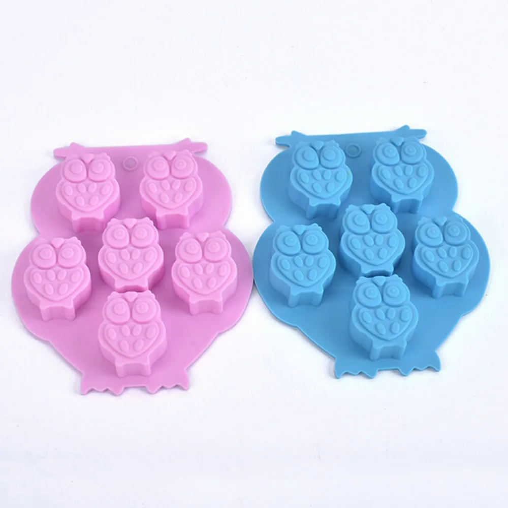 New Bakeware Cake Tools 6 Cups Cake Cookie Icecream Sweet 3D Animal Owl Shape Chocolate Silicone Mold 1PCS