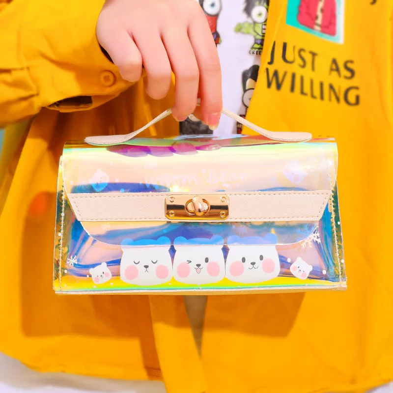 Лазерный прозрачный пенал мультяшный вместительный студенческий сумка для