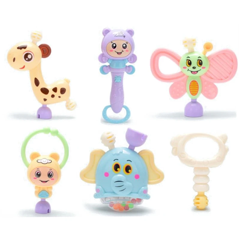 

6-10pcs Baby Toys Hand Hold Jingle Shaking Bell Teether Ring Baby Rattles Toys Newborn Baby 0- 12 Months Teether Toys
