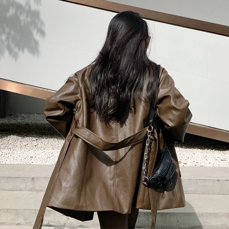 Куртка женская с толстой подкладкой двубортная куртка из искусственной кожи