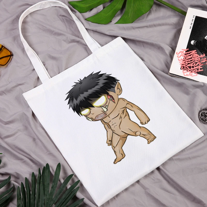 

Anime Shopper Bag Tote Burlap Canvas Titans Attack Shopping for Women Bolsas Designer Handbags Grocery Women's Bags Printed 2021