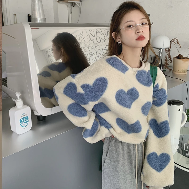 Женские укороченные толстовки Woherb с принтом сердца весенне-осенняя Милая