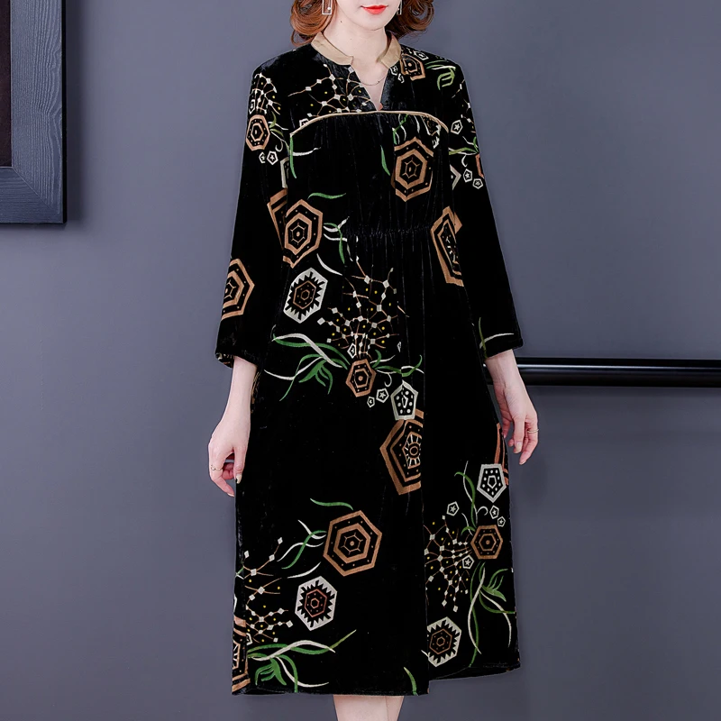 

Printed dress female 2021 new temperamental banquet dress famous lady wind mother western-style skirt large size women's dress