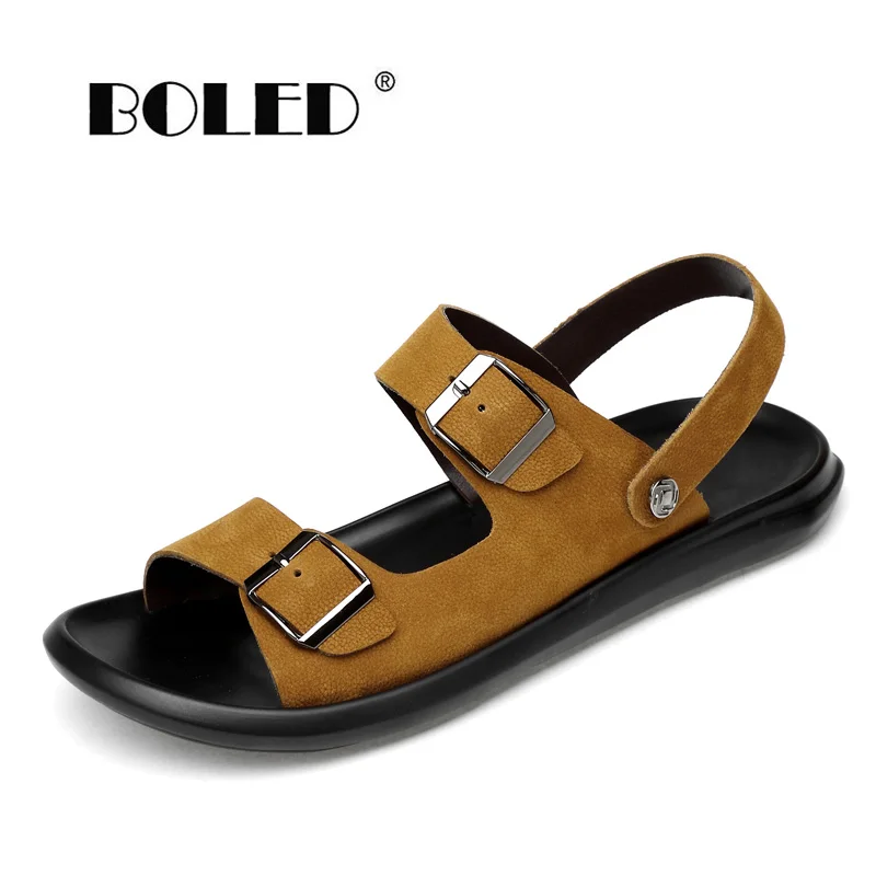 Сандалии мужские из натуральной кожи дышащие шлепанцы нескользящая резиновая