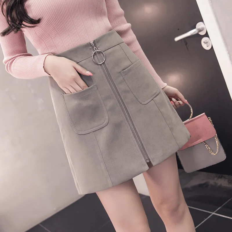 

2020 Autumn & Winter New Arrivals High Waist Thin Simple Pure Color All-match Temperament Women Mini A-line Skirt Free Shipping