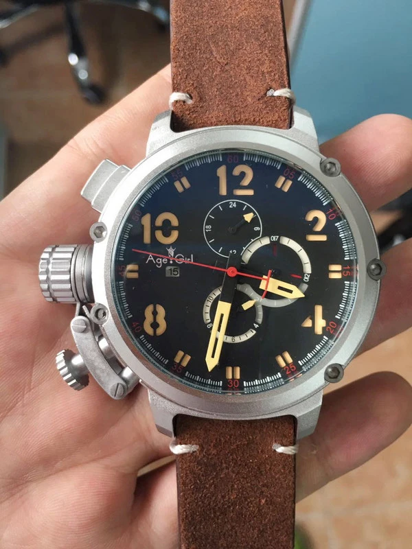 

New Automatic Mechanical Men U CHRONOMETER U1001 Watch U-51 Chimera Silver Aged Brown Cow Leather Boat Black Blue Rose Gold