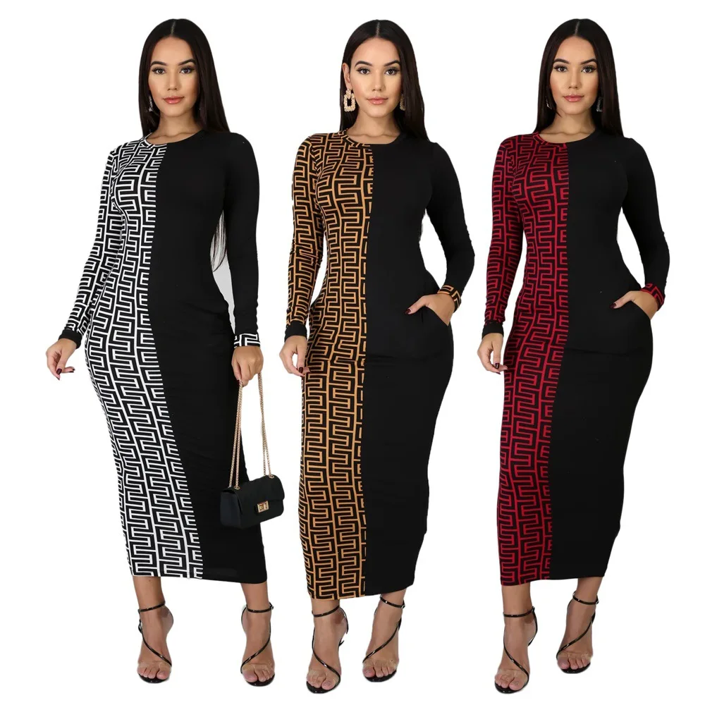 

2021 European and American Printed Fashion Slim Dress