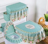 Fyjafon 3pcs Toilet Seat Cover Washable Embroidery Toilet Cover Tank Cover with storage bags Printed Lace Bathroom Toilet Cover