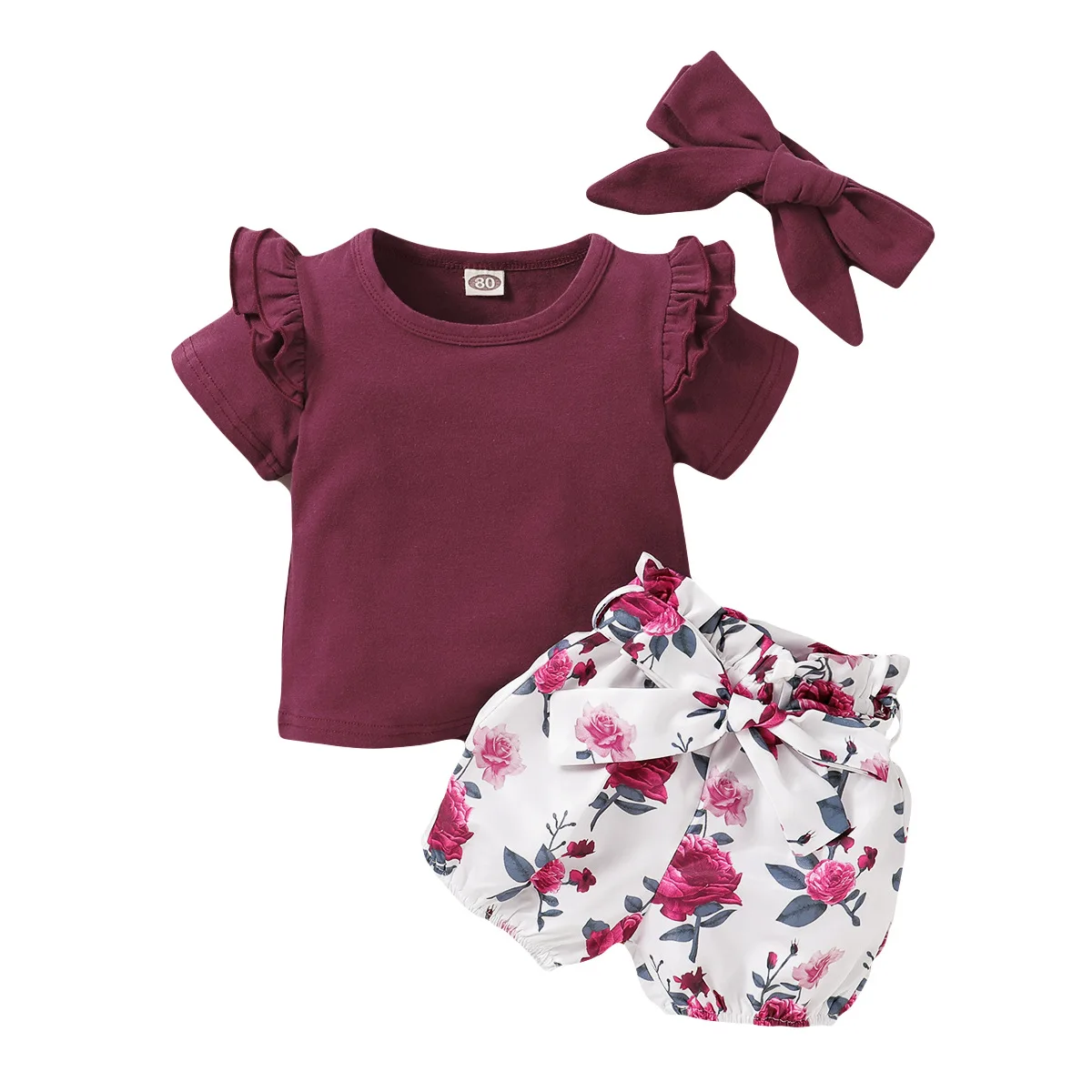 

Child's Baby Girls Clothes Set New Summer Kids Short Sleeve Tops and Floral Pants With Headband Infant Baby Lovely Outfits