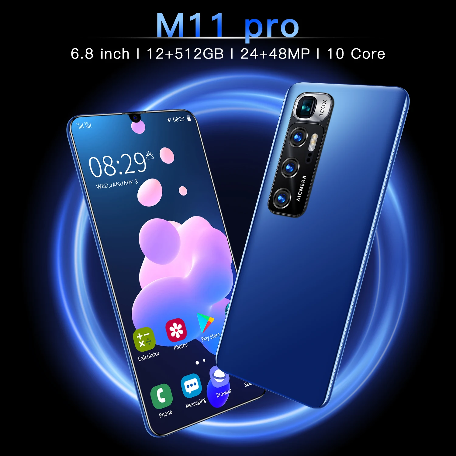 

2021 New Smartphones 6.8" M11 Pro Cellphones 12GB 512GB 5000mAh Android 10.0 4G 5G GPS Wifi Face Unlock Global Version Phone