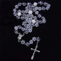 handmade religious white beads party women gift cross rosary necklace jewellery accessories