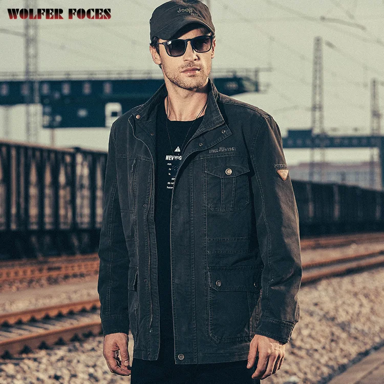 Мужская хлопковая куртка с воротником-стойкой большие размеры | одежда