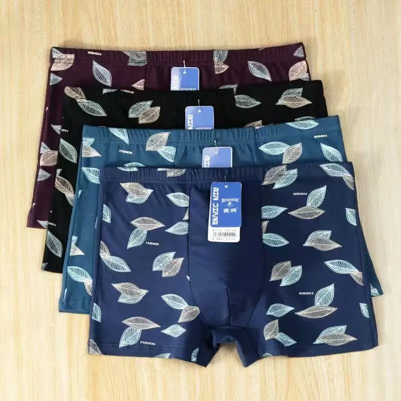 4PCS Men Underwear Plus Size Underpants Father Grandpa Underwear Comfortable Male Panties Breathable Print Panties XL-5XL Panty