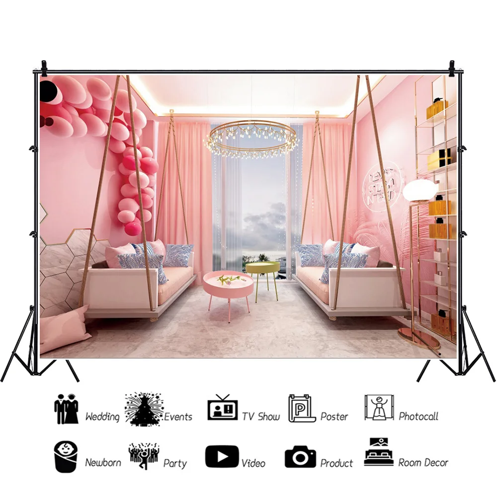 

Принцесса розовый воздушный шар комната мечты Девочки мультфильм фоны Детская фотография День Рождения вечерние фон для фотосъемки Декор