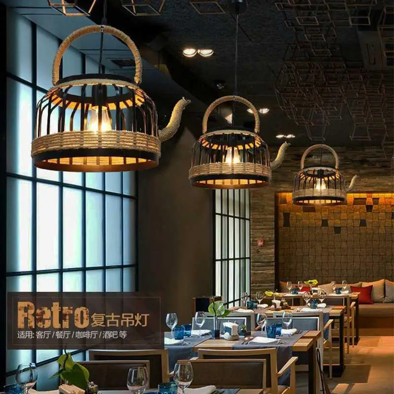 

Ретро Лофт веревочная люстра, промышленный винтажный светильник, ресторан, магазин, Интернет-кафе, лампа, бар, железная столовая, Подвесная ...