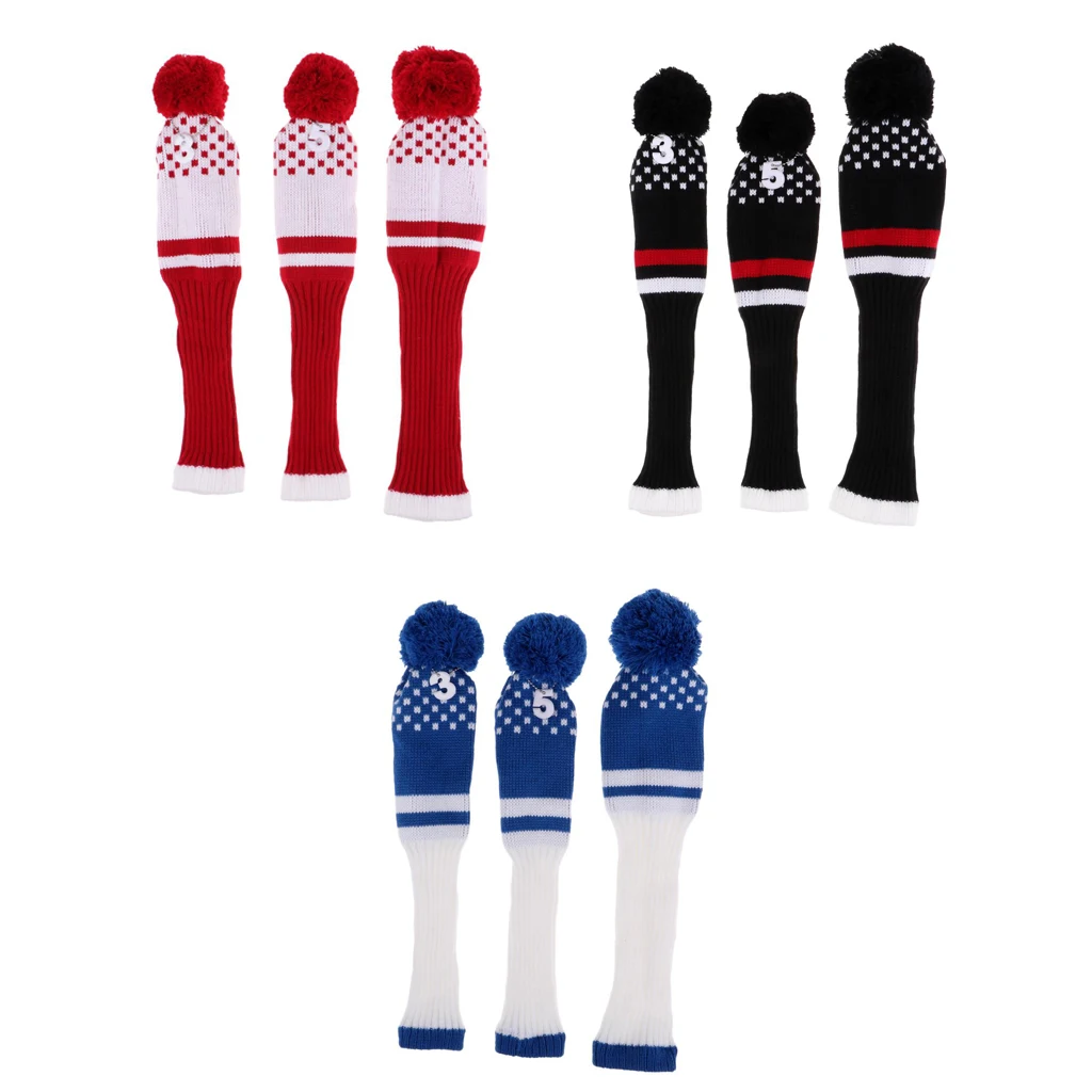 Набор из 9 деревянных головных уборов для гольфа вязанных головок с помпонами