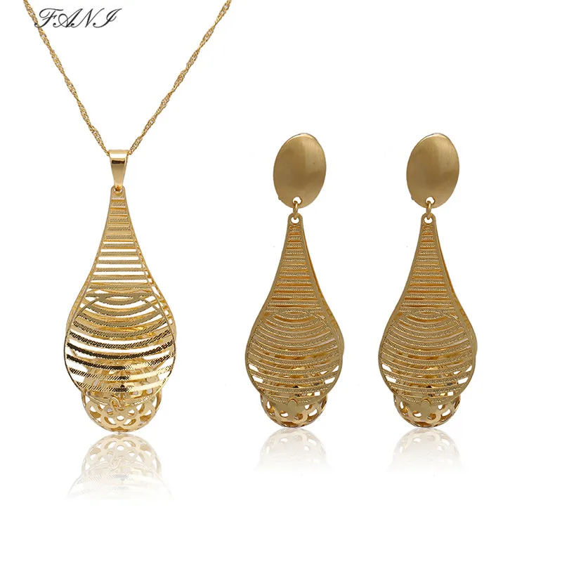 

Fani Romantic Brand Style Crystal Earrings Necklace Gold Color Chain Jewelry Wholesale Wedding Jewelry Customer Design