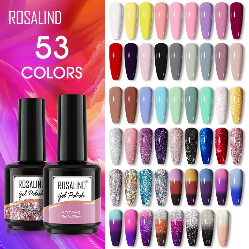 

ROSALIND Nail Polish 15ml Hybrid Varnish Manicure Art Semi Permanent Need UV LED Nail Art Base Top Coat Gel Nail Polish Glitter