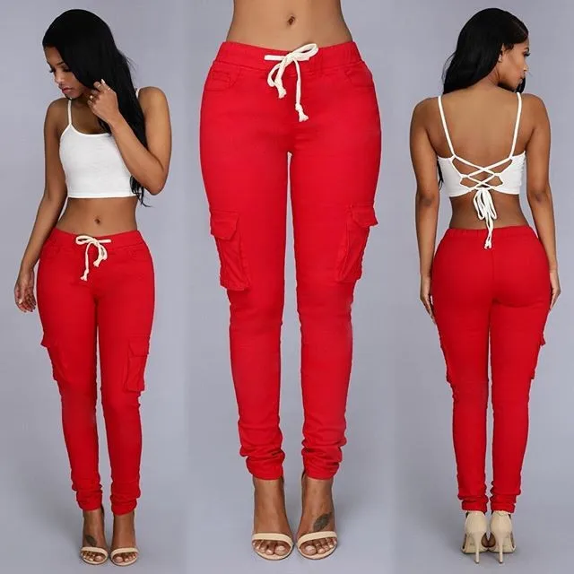 fashion Rope-Belted Backpackers Women's Cargo Pants Casual Cotton Tough Durable Ladies 8509 | Тематическая одежда и