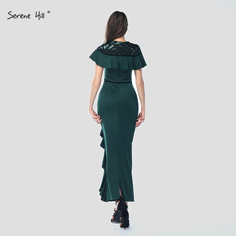 Зеленые Короткие рукава Русалка Вечерние платья 2021 оборки блестками Элегантные