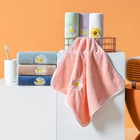 1pc 34x34cm soft coral fleece chrysanthemum flower embroidery children kids face towel bathroom absorbent