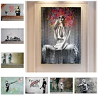 Бэнкси и уличный фон с изображением граффити на стене живопись пикантные Для женщин Цветные волосы Абстрактная живопись постер печать на холсте настенные картины для Гостиная