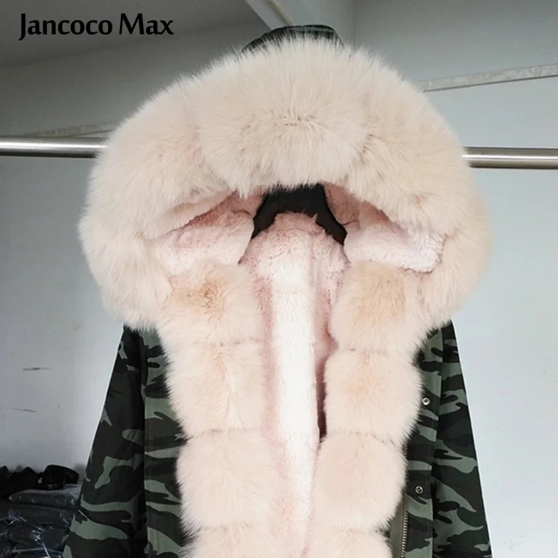 Jancoco Max Женская парка с воротником из натурального Лисьего меха на манжетах