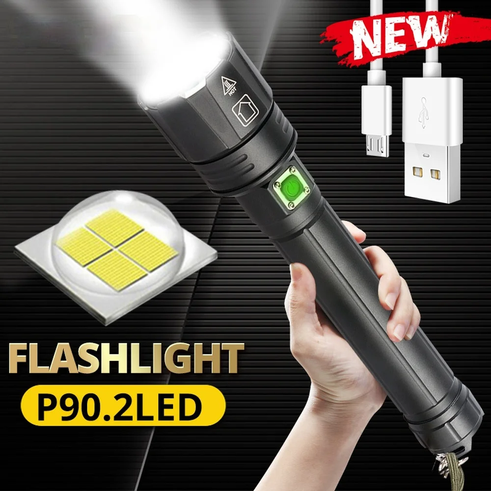 

XHP90.2 XHP70.2 Ultra Bright 26650 LED Flashlight XLamp USB Rechargeable Waterproof Tactical Light Zoom Camp Torch