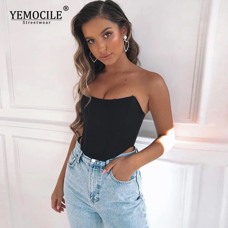 

Sleeveless Off Shoulder Velvet Fashion Sexy Corset Crop Tops Vest Female Underwear Backless Bustier Top Solid